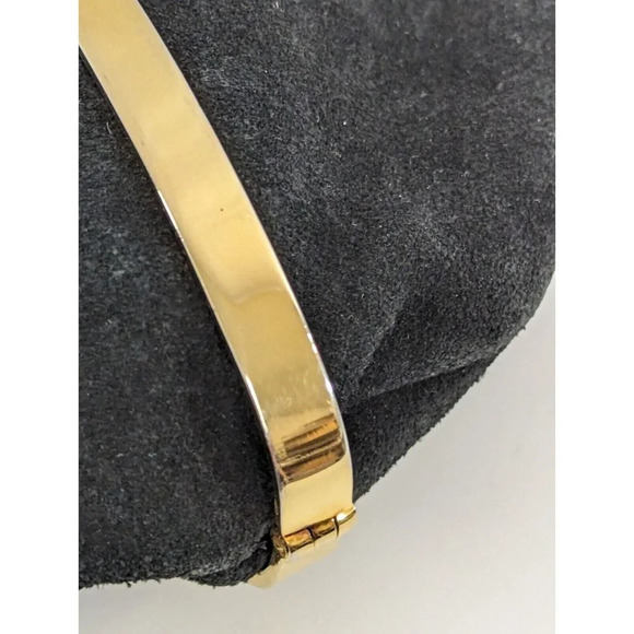 Goldco Italy Suede Sac Purse Clutch Handbag Black Small Bag Gold Metal Hardware - Picture 4 of 10